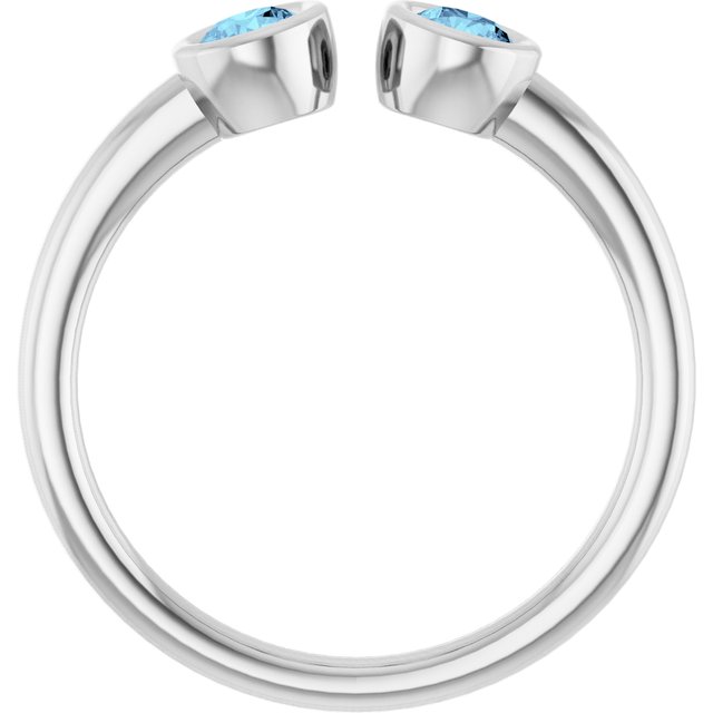 14K White Natural Aquamarine Two-Stone Ring 